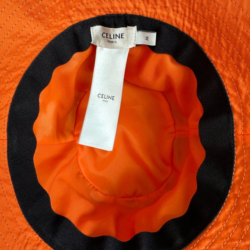 Celine black quilted nylon bucket hat white Celine Paris letters logo Medium - Picture 3 of 14